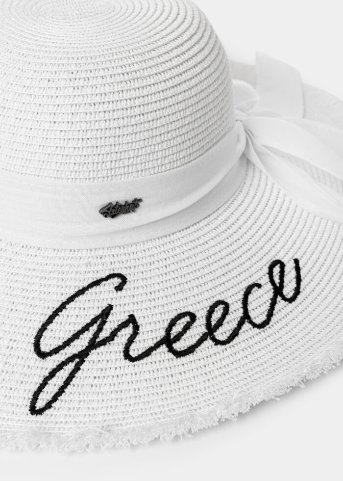 White "Greece" Straw Hat w/ White Ribbon - Image 3