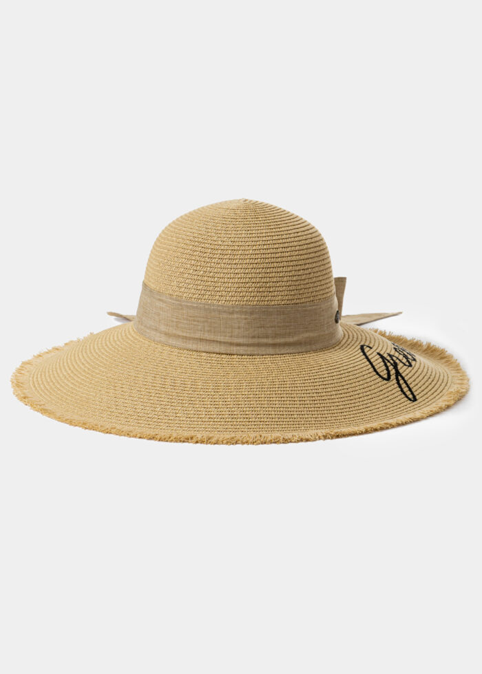 Beige "Greece" Straw Hat w/ Beige Ribbon - Image 2