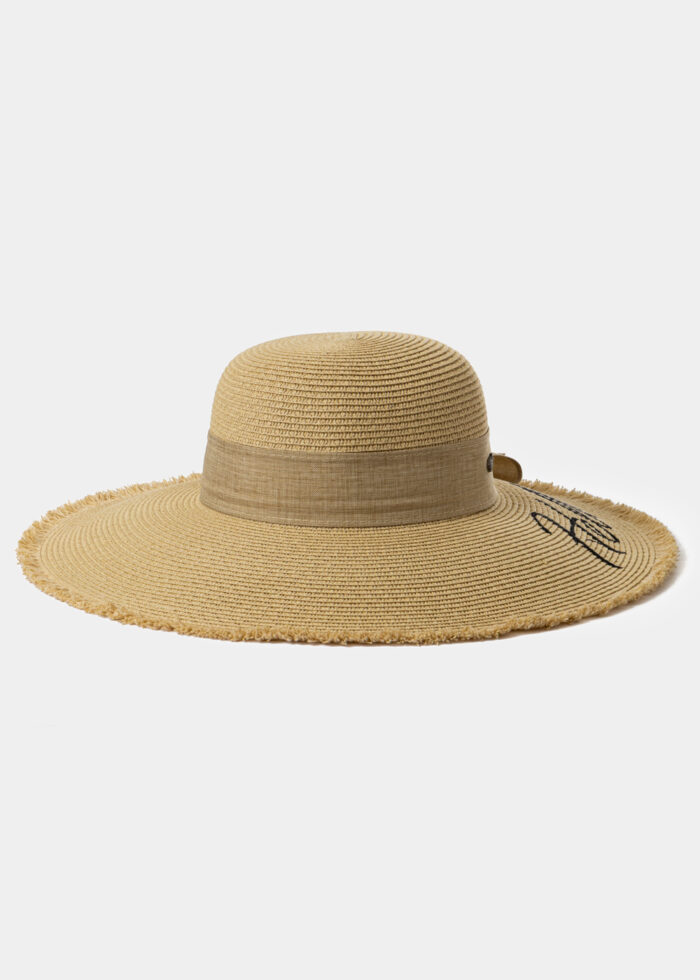 Beige "Hellas" Straw Hat w/ Beige Ribbon - Image 2
