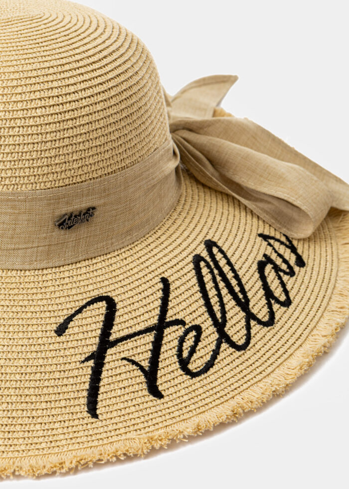 Beige "Hellas" Straw Hat w/ Beige Ribbon - Image 3