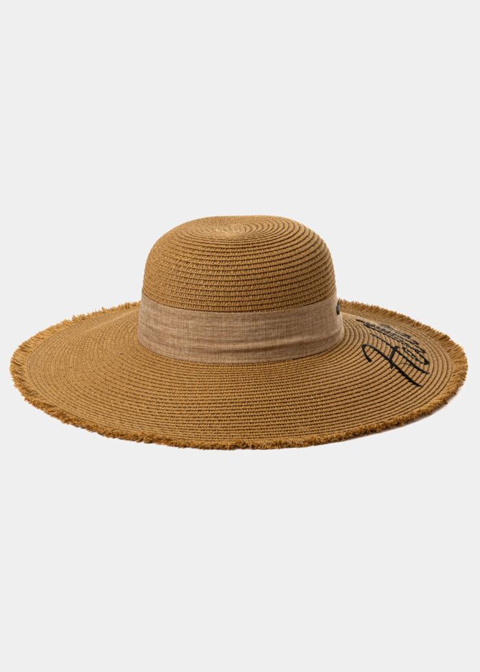 Brown "Hellas" Straw Hat w/ Brown Ribbon - Image 2