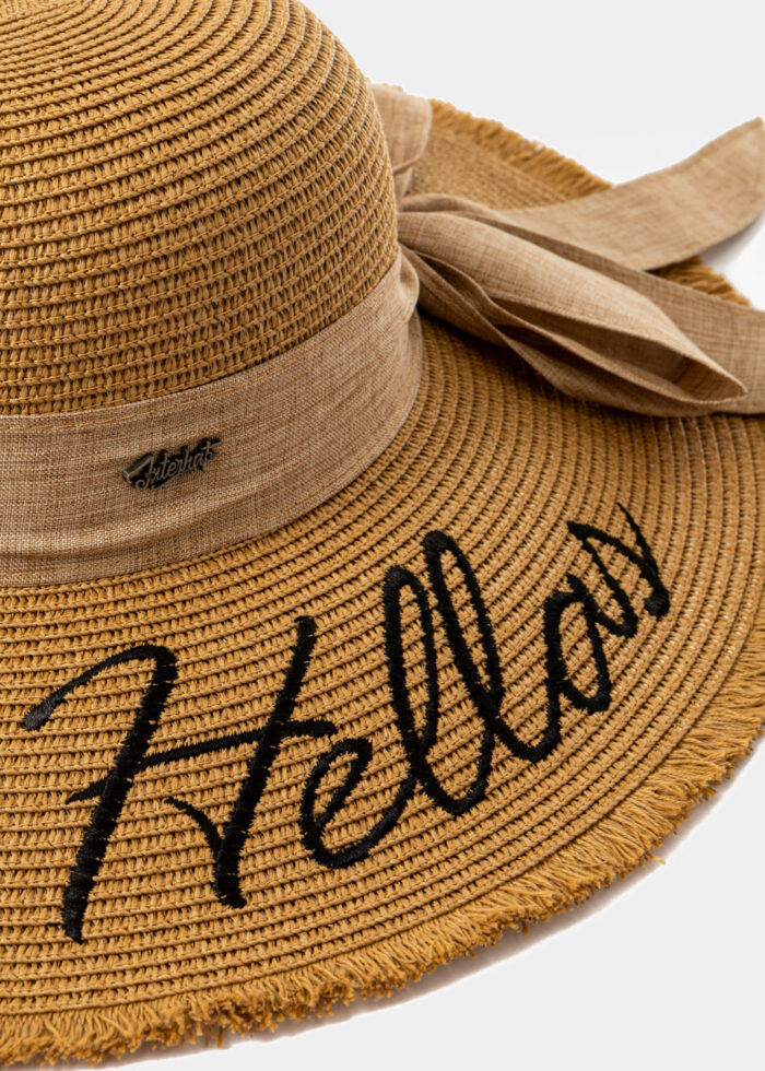 Brown "Hellas" Straw Hat w/ Brown Ribbon - Image 3