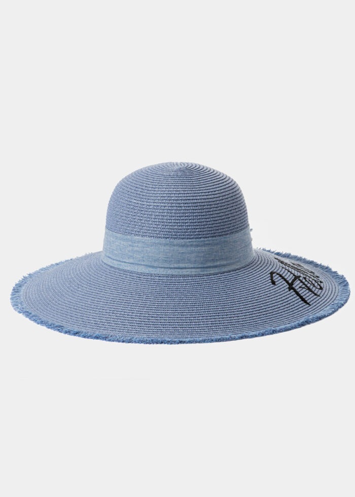Light Blue "Hellas" Straw Hat w/ Light Blue Ribbon - Image 2