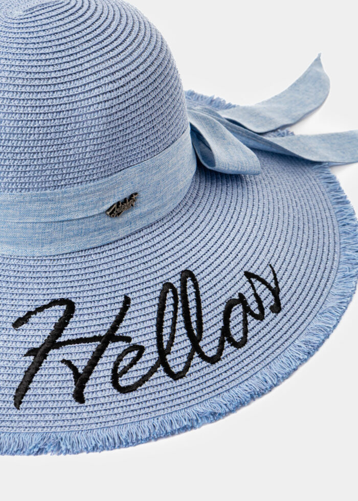 Light Blue "Hellas" Straw Hat w/ Light Blue Ribbon - Image 3