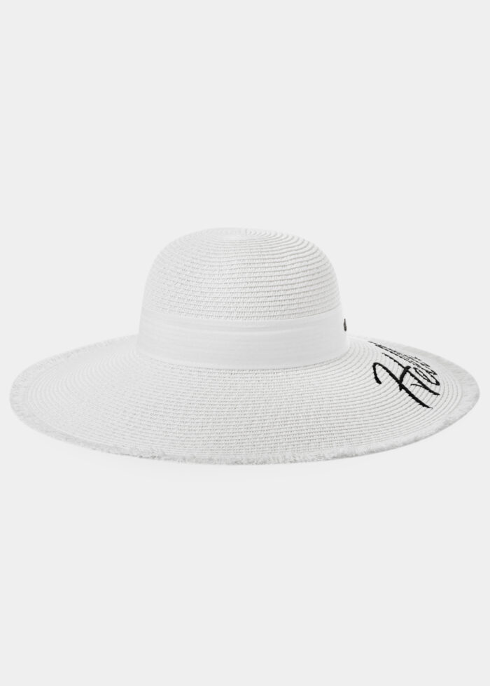 White "Hellas" Straw Hat w/ White Ribbon - Image 2
